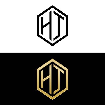 initial letters logo ht black and gold monogram hexagon shape vector