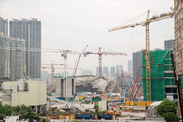 Fototapeta na wymiar Dec. 3, 2016-Hong Kong: Construction site by the sea.