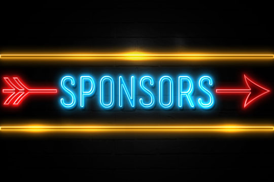 Sponsors  - fluorescent Neon Sign on brickwall Front view
