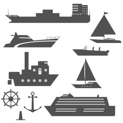 Fototapeta na wymiar Set of black and white ship icons