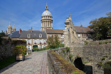 The entrance gate to the Castle Museum and the Basilica of Notre Dame in the background, Boulogne sur Mer, Cote d'Opale, Pas de Calais, Hauts de France © Christophe Cappelli