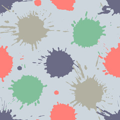 Seamless pattern, tile with inc splash, blots, smudge and brush strokes. Grunge endless template for web background, prints, wallpaper, surface, wrapping, repeat elements for design.