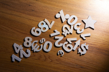Set of  numbers and currency symbols