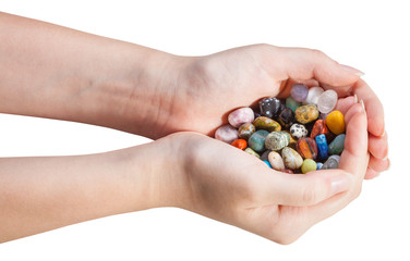 many various gems in handful isolated