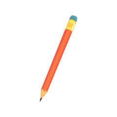 Red sharpened pencil with eraser, office tool cartoon vector Illustration