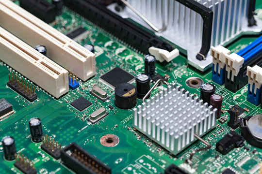 Closeup shot of modern motherboard or videocard