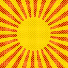 Comic background rays, vector. Yellow and red