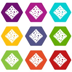 Tofu fresh block icon set color hexahedron