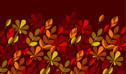 autumn leaf fall geometry modern motif in bright vivid color. vector illustration for surface design. violet orange and red color header template with leaves.