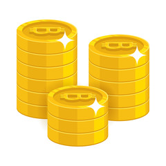 Bitcoin golden stack. Virtual currency purchase, sell and store money safely, online community. Cartoon vector illustration on white background