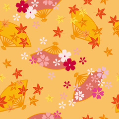 シームレスパターン　紅葉と桜　扇