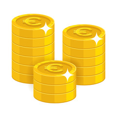 Gold euro coins. Having a lot of money and possessions symbol. Business finance and economy concept. Cartoon vector illustration isolated on white background