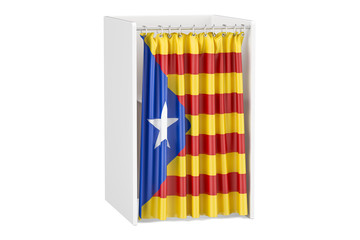 Catalonia referendum concept, voting booth with Catalonian flag. 3D rendering