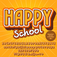 Decorative vector alphabet set. Font with text Happy School. Contains graphic style.