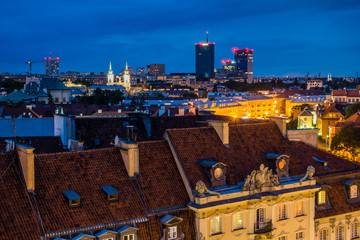 Night view of the old town in Warsaw, Poland