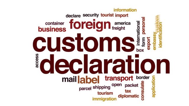 Customs declaration animated word cloud, text design animation.