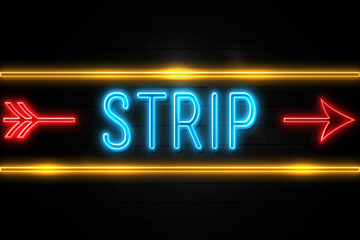 Strip  - fluorescent Neon Sign on brickwall Front view