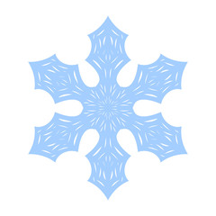 Snowflake sign. Blue Snowflake icon isolated on white background. Snow flake silhouette. Symbol of snow, holiday, cold weather, frost. Winter design element Vector illustration
