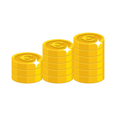 Gold euro coins. Having a lot of money and possessions symbol. Business finance and economy concept. Cartoon vector illustration isolated on white background