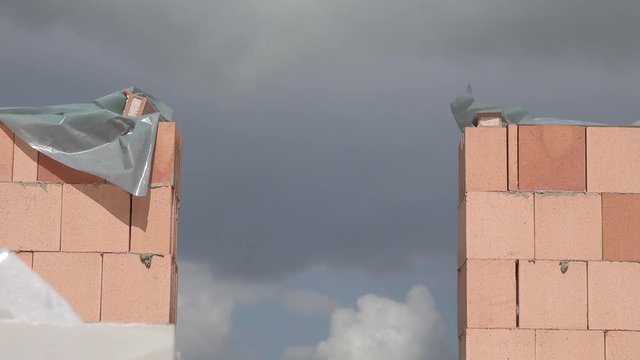 brickwork covered with foil 
