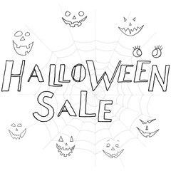 Hand Drawn Halloween Set. Lettering. Halloween sale.