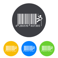 Icono plano codigo de barras alpinista lateral en circulo varios colores