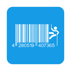 Icono plano codigo de barras alpinista lateral en cuadrado azul