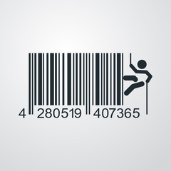 Icono plano codigo de barras alpinista lateral en fondo degradado