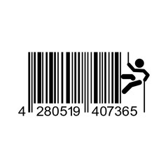 Icono plano codigo de barras alpinista lateral negro en fondo blanco