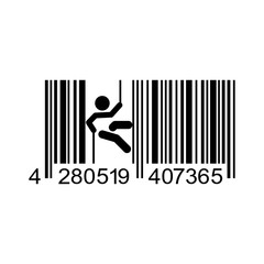 Icono plano codigo de barras alpinista negro en fondo blanco