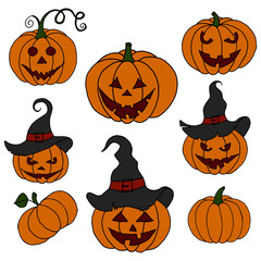 Hand Drawn Halloween Set. Pumpkins.