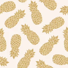 Wall murals Pineapple Seamless pattern with gold pineapples. Summer tropical background