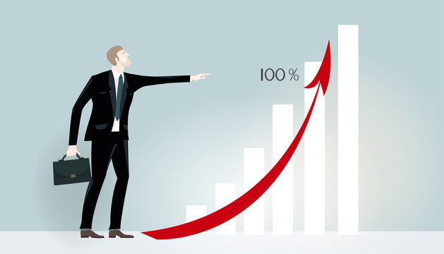 Businessmen pointing at the growth chart, representing the opportunities and success in career. Business concept illustration