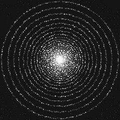 Abstract destroyed mesh rings. Sphere breaking apart into points. Futuristic technology style. Flying point debrises. Monochrome. Elegant background for business presentations. vector illustration