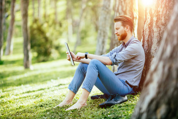 Student studying in park