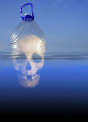 Human Skull PET Plastic Bottle and Sea Water