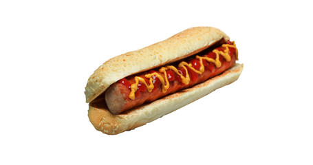 Hot dog grill with mustard isolated on white background.
