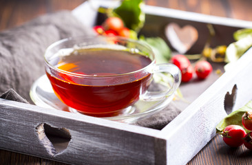 Tea vitamins freshness drink wooden background
