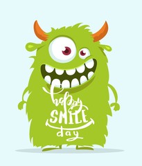 Funny cartoon monster. Happy smile day cute design. Vector illustration © ira_qiwi
