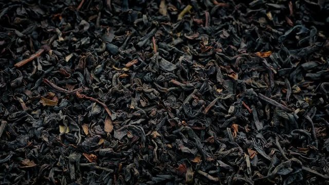 Black Tea Leaves Rotating Closeup
