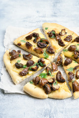 Sliced pizza with mushrooms and cheese