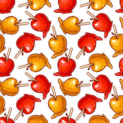 Pretty colorful seamless pattern made of hand drawn toffee apples.