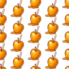 Pretty colorful seamless pattern made of hand drawn toffee apples.