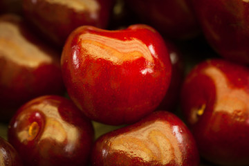 Cherries. Fresh Ripe Red Juicy Berries Of Cherries Close Up.