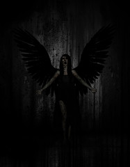 3d illustration of woman creature with wings in the dark,mixed media