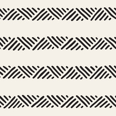 Hand drawn style ethnic seamless pattern. Abstract geometric lines background in black and white.