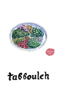 Tabbouleh salad, plate in watercolor
