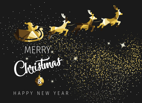 Merry christmas happy new year gold deer low poly. christmas deer, design, vector illustration. Creative Christmas deer. Merry christmas greeting card.
