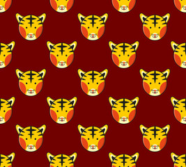 Obraz premium Tiger Seamless on Dark Red Background. Vector Illustration