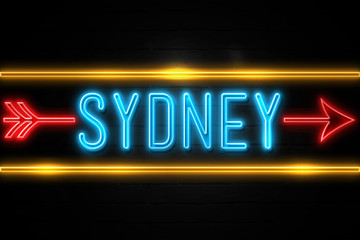 Naklejka na ściany i meble Sydney - fluorescent Neon Sign on brickwall Front view